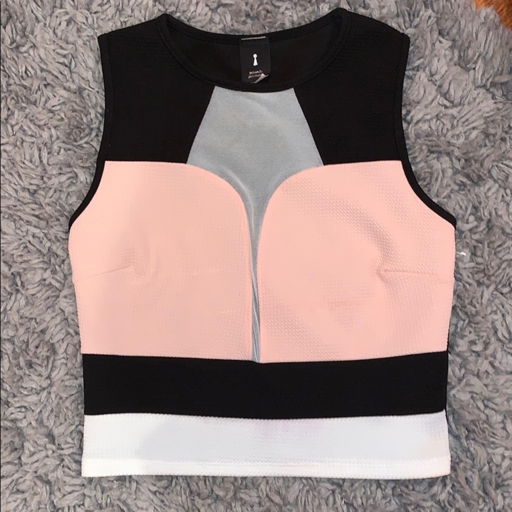 Pink, black and white crop top with mesh